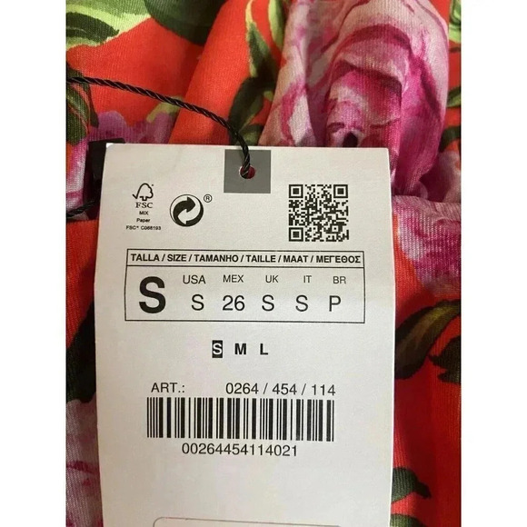 NWT ZARA Womens Bodysuit Size Small Red Floral Stretch Deep V Neck Sleeveless - Picture 9 of 9